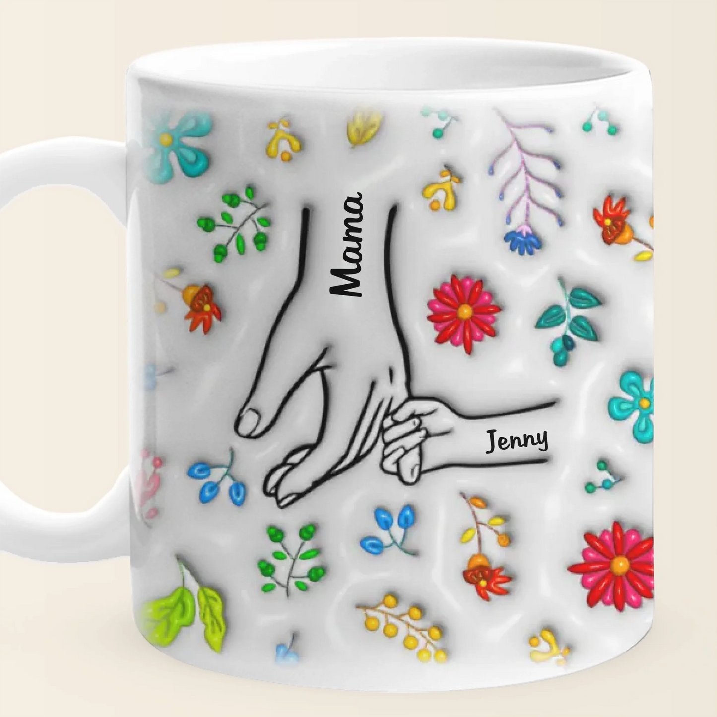 Family Love in Every Sip - Personalized 3D Inflated Effect Mug, Custom Gift for Mom & Grandma