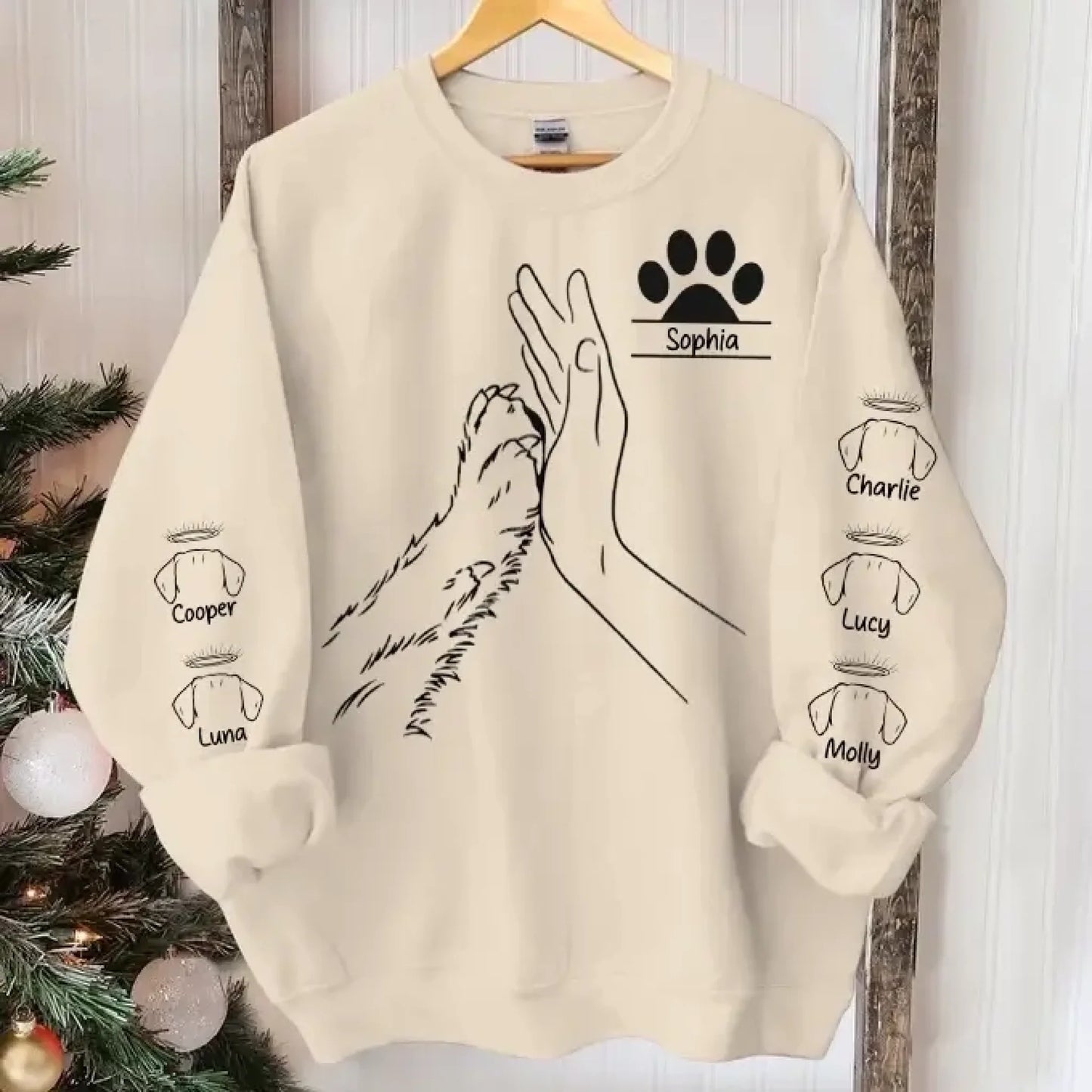6. Personalized Dog Lover Sweatshirt-Hoodie – Custom Name & Paw High Five Design