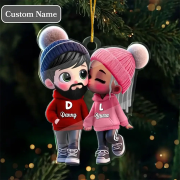 Cute Cartoon Couple Personalized Acrylic ornament -Gift For Couple-5