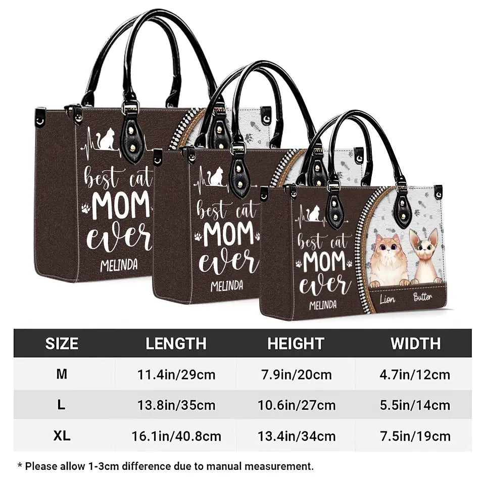 Best Cat Mom Ever – Personalized Leather Handbag, Custom Gift for Cat Moms and Pet Lovers