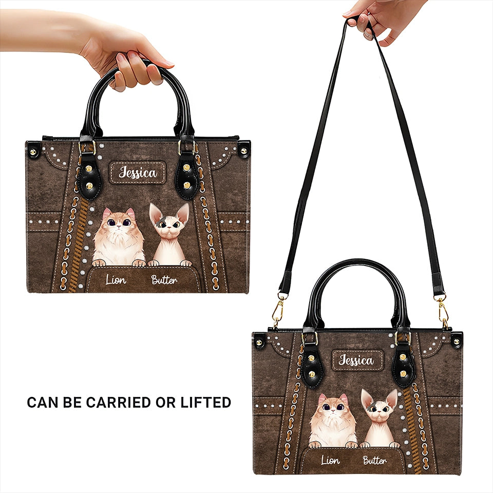 Custom Cat Handbag for Cat Moms – Western Leather Style Purse with Personalized Pet Names – Perfect Mother’s Day Gift