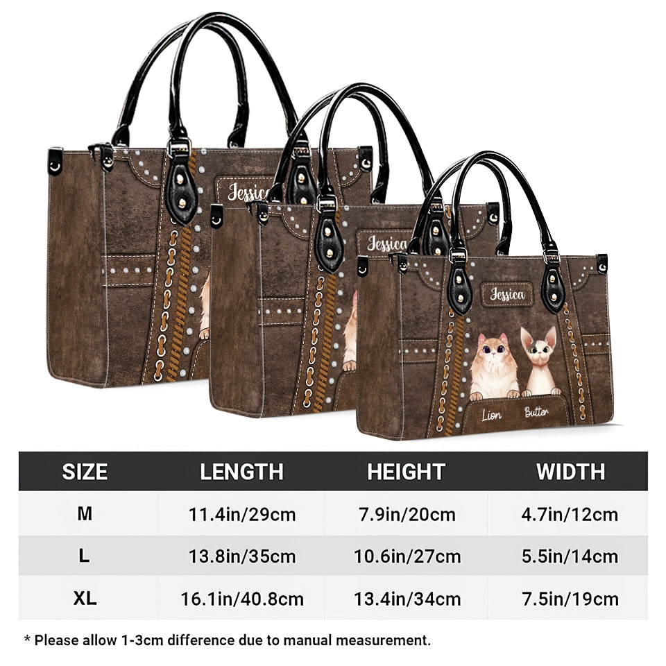 Custom Cat Handbag for Cat Moms – Western Leather Style Purse with Personalized Pet Names – Perfect Mother’s Day Gift