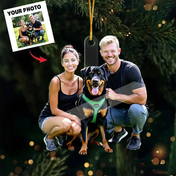 Custom Photo Joyful Paws - Personalized Dog & Couple Acrylic Ornament - Christmas Gift for Pet-Loving Couples, Gift for Dog Lovers, Pet Lovers Printbelle