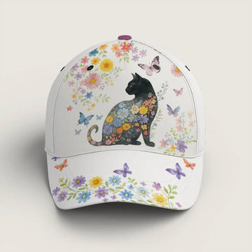 Black Cat Floral Hat – Cute Gift for Cat Lovers Duconspace
