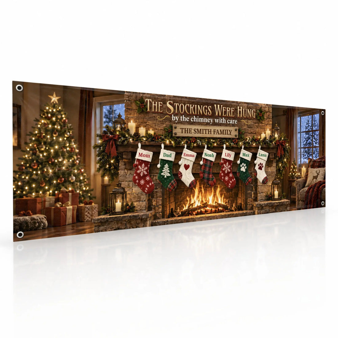 Custom Stockings Were Hung Christmas banner on white background