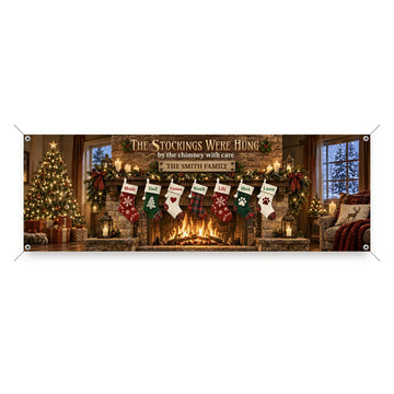 Custom Stockings Were Hung Christmas Banner on white background