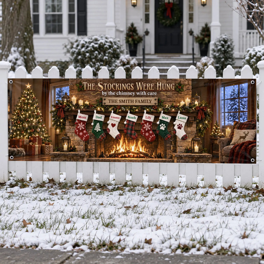 Custom Stockings Were Hung Christmas banner on white background