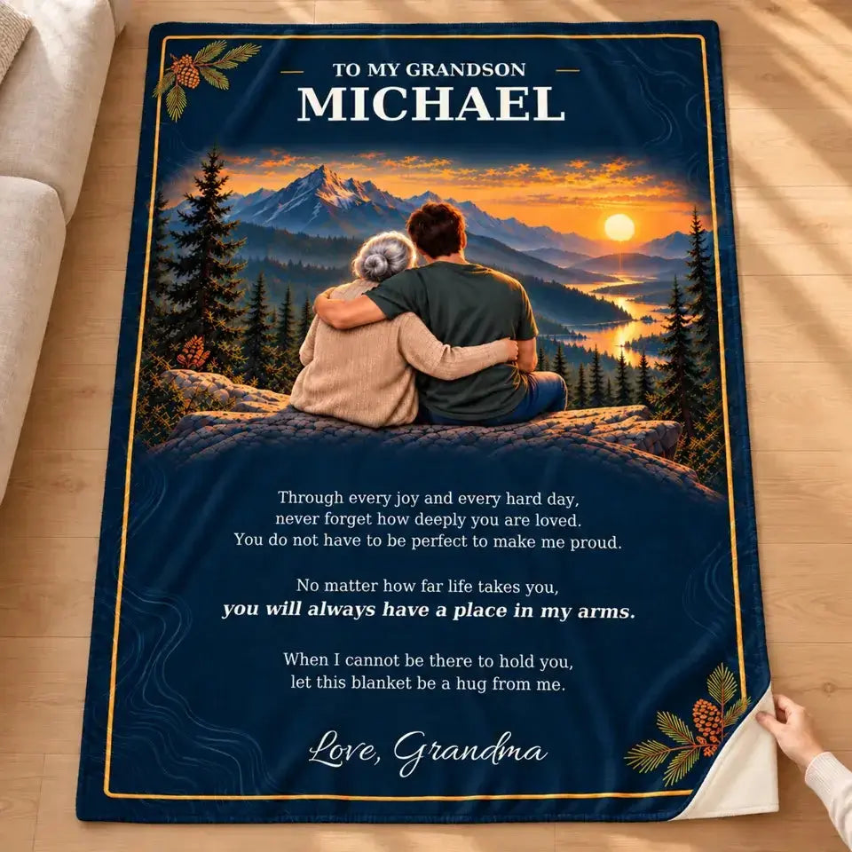 Blanket Custom Pocket Hug Birthday Gift For Grandson Duconspace