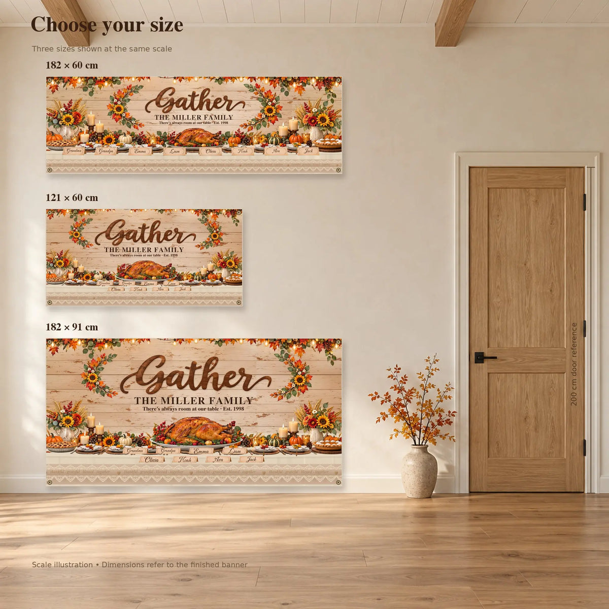 Banner size comparison 182x60, 121x60 and 182x91 cm