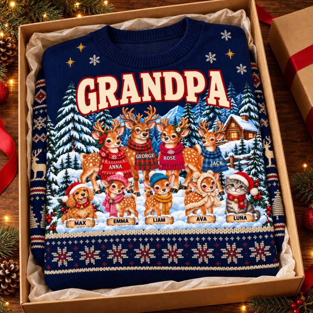 Personalized reindeer sweater in a gift box