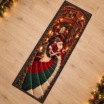 Santa library spiral stairs 3D runner rug overhead view