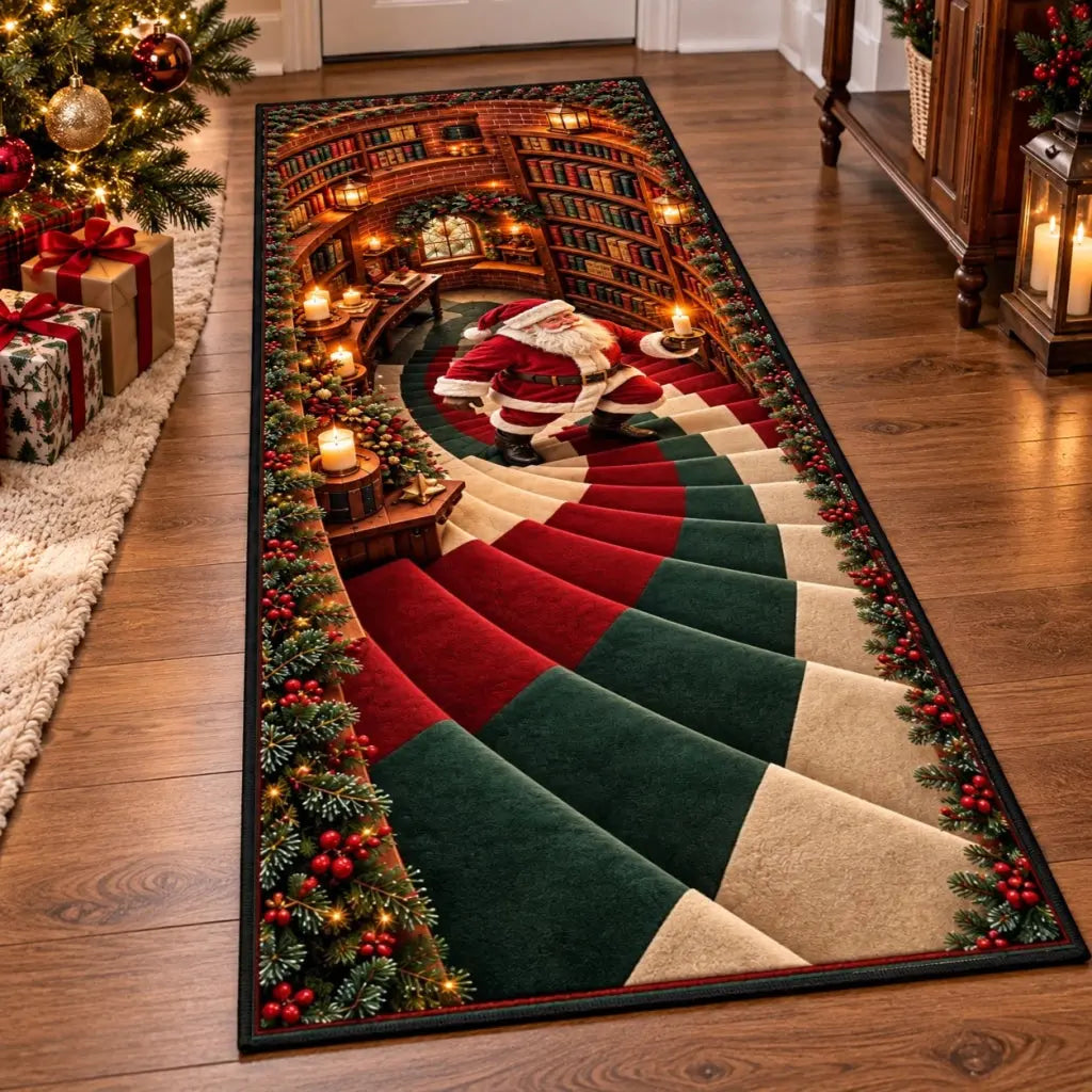 Santa spiral stairs runner rug detail
