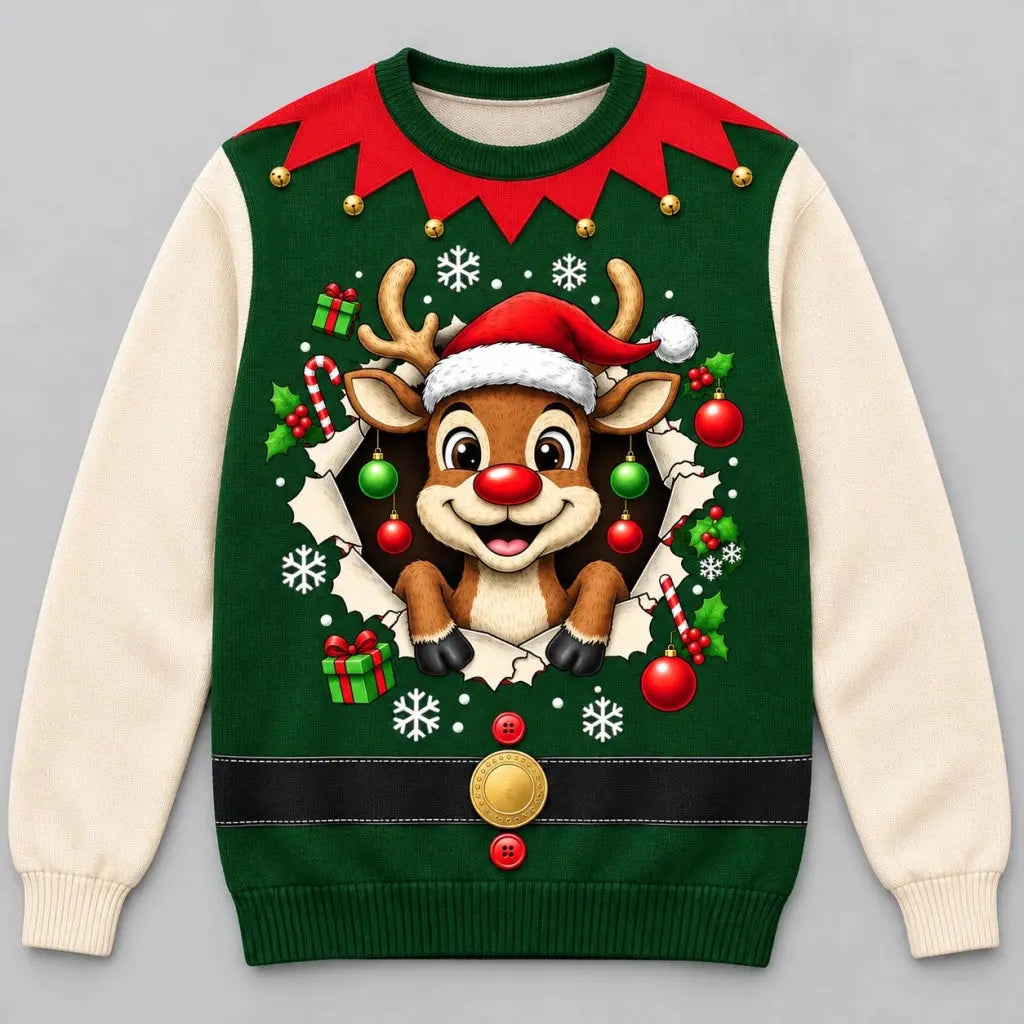 Funny reindeer butt Christmas ugly sweater front
