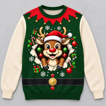 Funny reindeer butt Christmas ugly sweater front