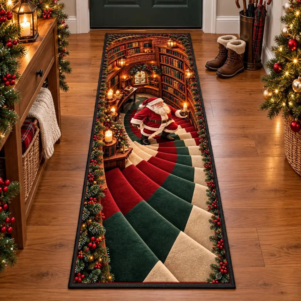 Santa library runner rug at the front entry