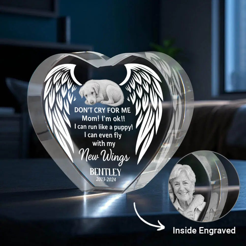 Custom Photo Engraved 3D Crystal Heart - Personalized Pet Memorial, Sympathy Gift for Loss of Dog or Cat, Your Love Lives On #2 Duconspace