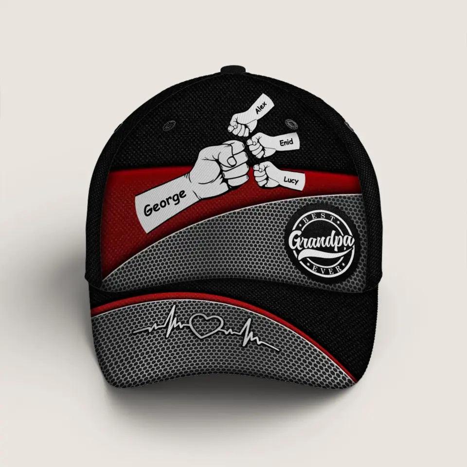 Grandpa Fist Bump Metal Printed Personalized Classic Cap, Gift For Grandpa