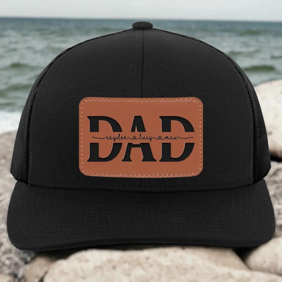 Custom Kids' Names Dad Papa Grandpa Trucker Hat - Personalized Leather Patch Hat