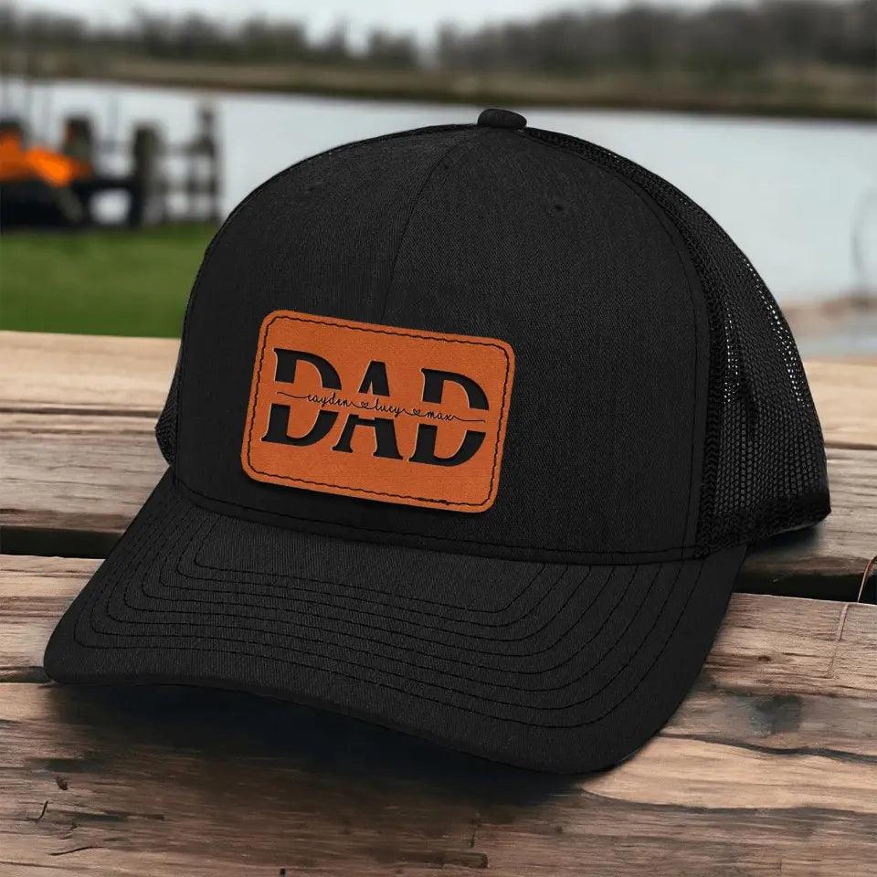 Custom Kids' Names Dad Papa Grandpa Trucker Hat - Personalized Leather Patch Hat