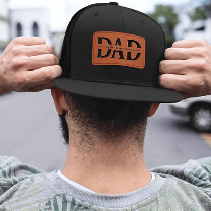 Custom Kids' Names Dad Papa Grandpa Trucker Hat - Personalized Leather Patch Hat