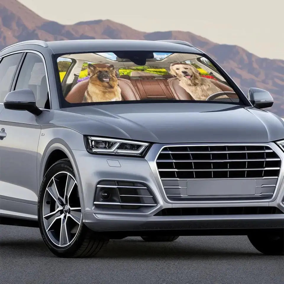 Custom Photo Have Fun Together - Dog & Cat Personalized Custom Auto Sunshade TeeInBlue