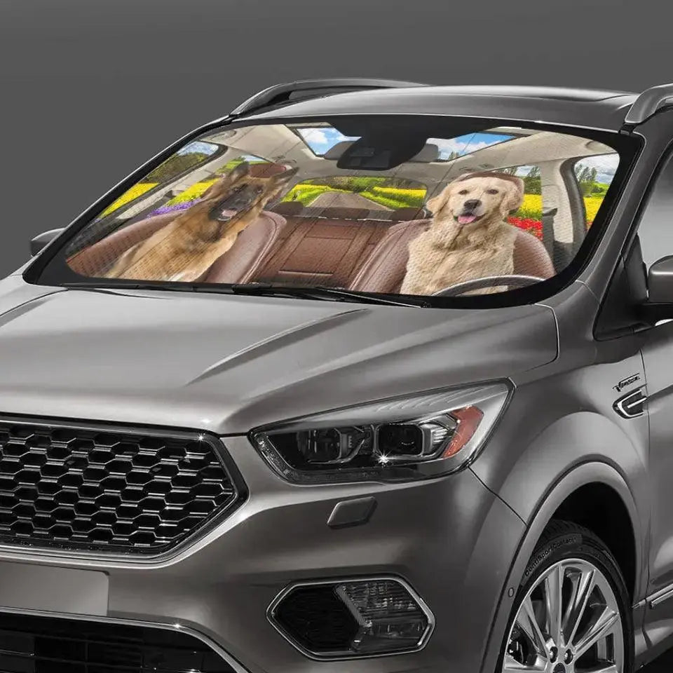 Custom Photo Have Fun Together - Dog & Cat Personalized Custom Auto Sunshade TeeInBlue