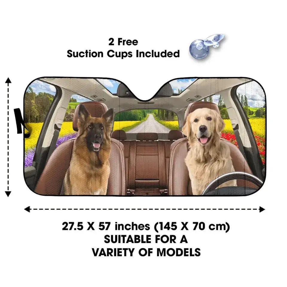 Custom Photo Have Fun Together - Dog & Cat Personalized Custom Auto Sunshade TeeInBlue
