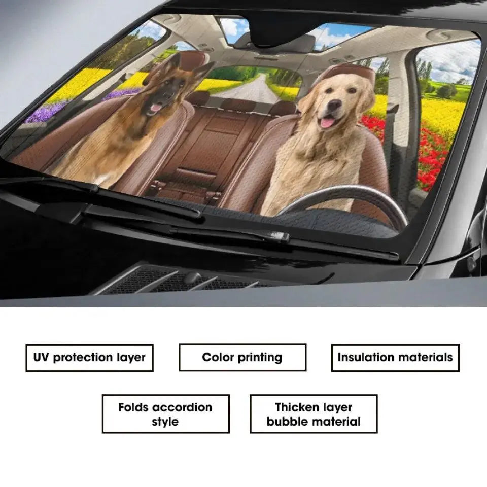 Custom Photo Have Fun Together - Dog & Cat Personalized Custom Auto Sunshade TeeInBlue
