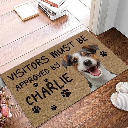 Custom Photo Visitors Must Be Approved By This Dog - Dog & Cat Personalized Doormat