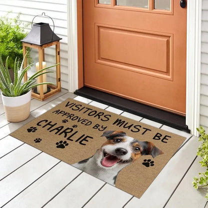 Custom Photo Visitors Must Be Approved By This Dog - Dog & Cat Personalized Doormat