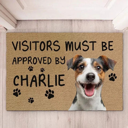 Custom Photo Visitors Must Be Approved By This Dog - Dog & Cat Personalized Doormat