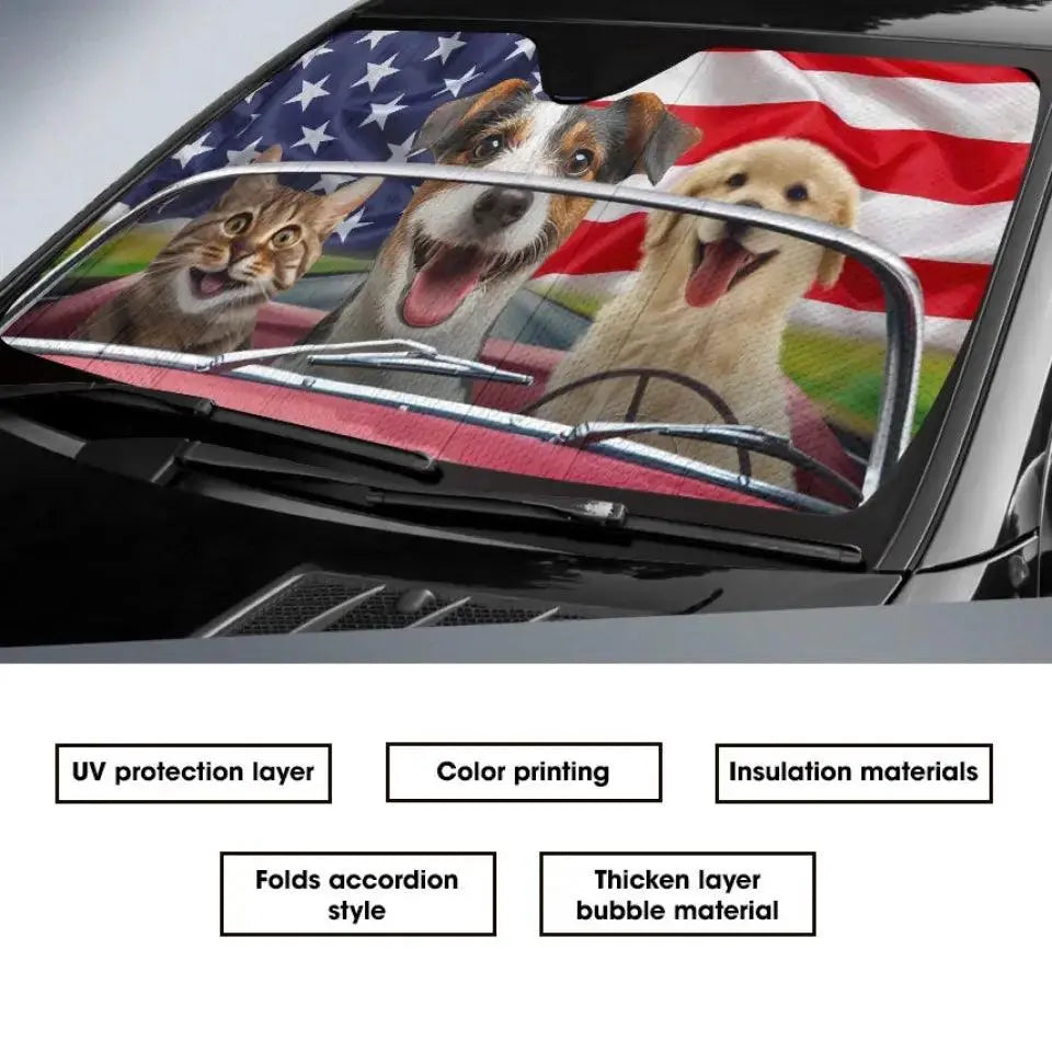 Custom Photo Let's Go On An Adventure - Dog & Cat Personalized Auto Windshield Sunshade TeeInBlue