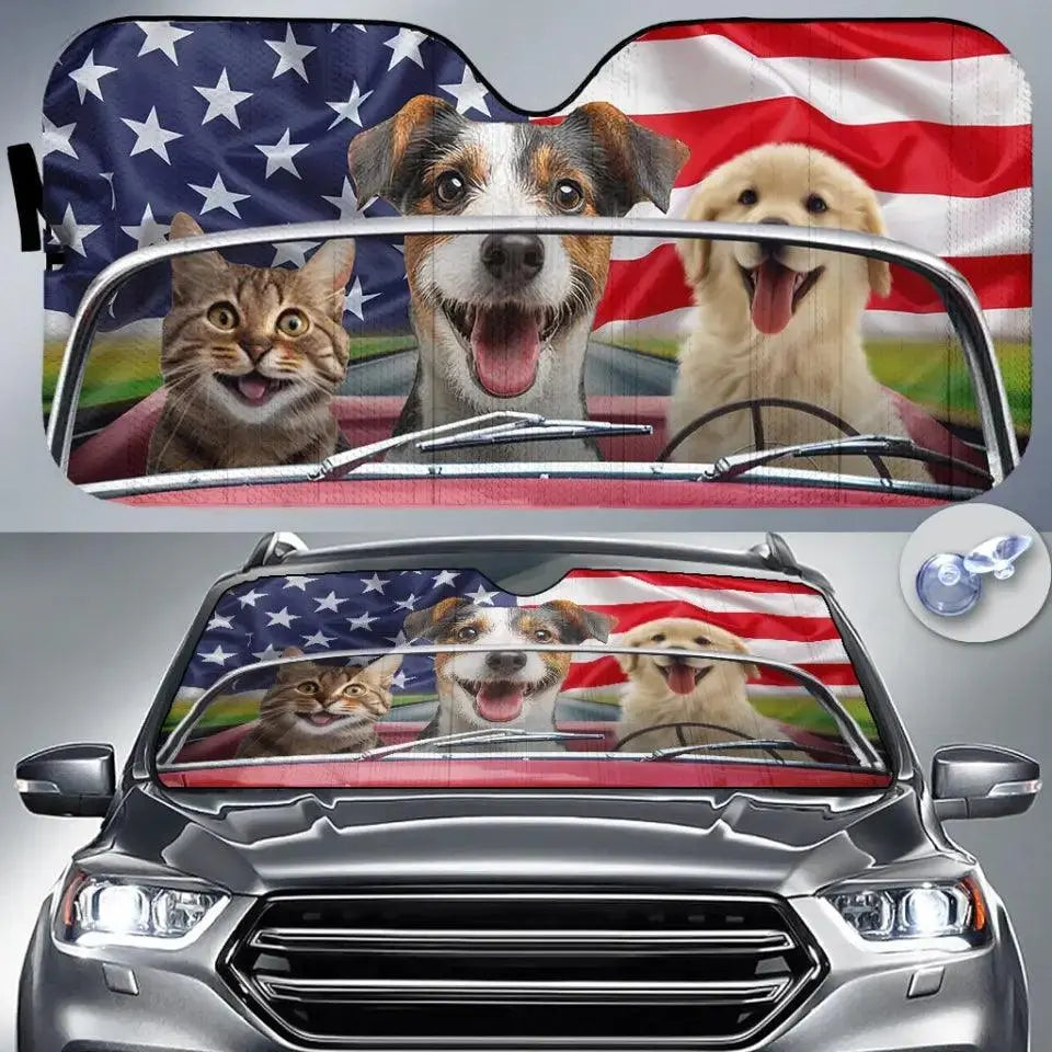 Custom Photo Let's Go On An Adventure - Dog & Cat Personalized Auto Windshield Sunshade TeeInBlue