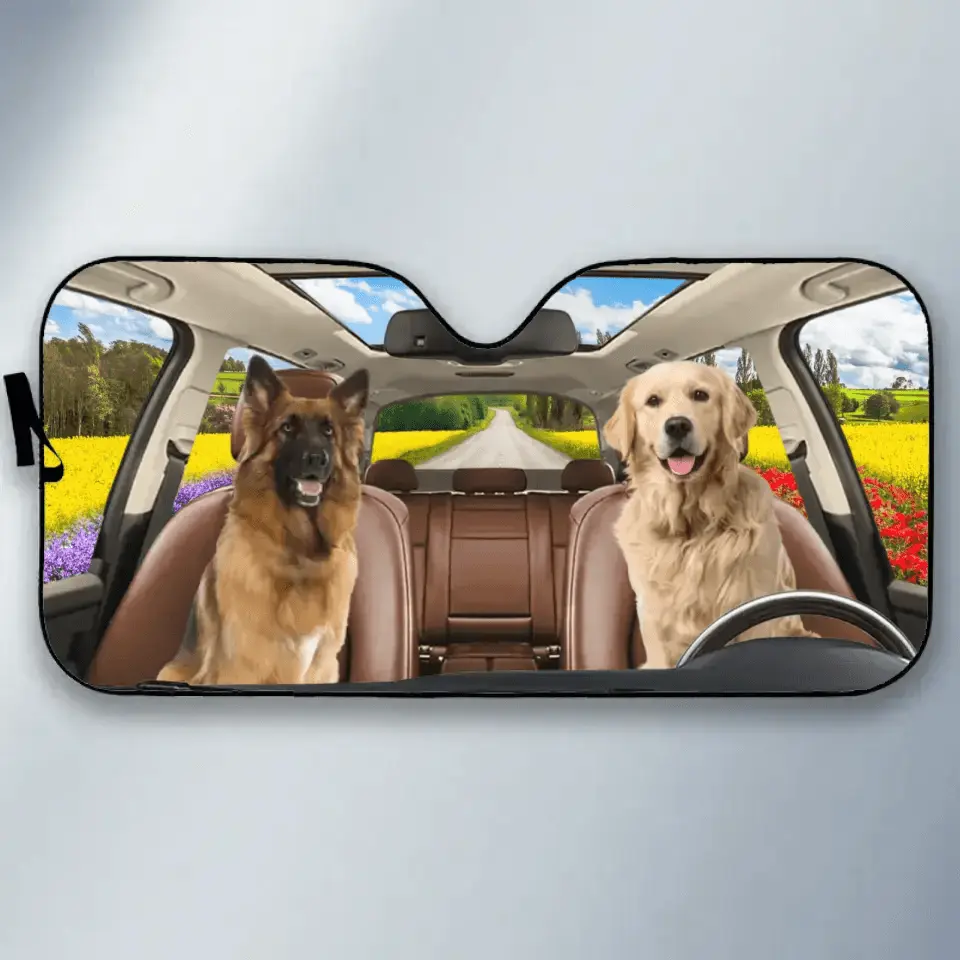 Custom Photo Have Fun Together - Dog & Cat Personalized Custom Auto Sunshade TeeInBlue