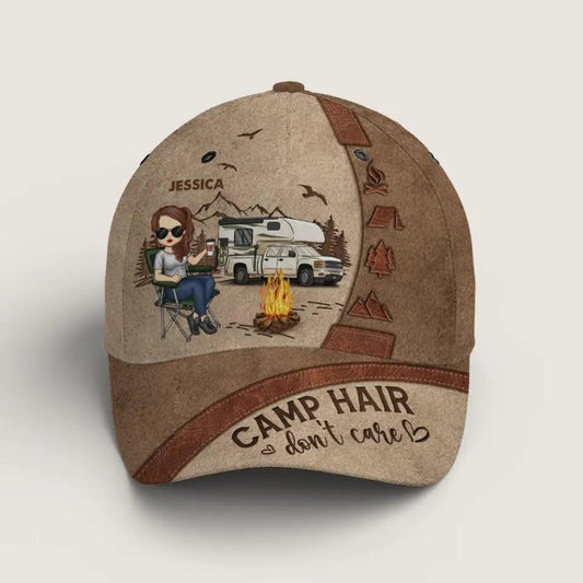 Camp Hair Don't Care - Camping Personalized Custom Hat