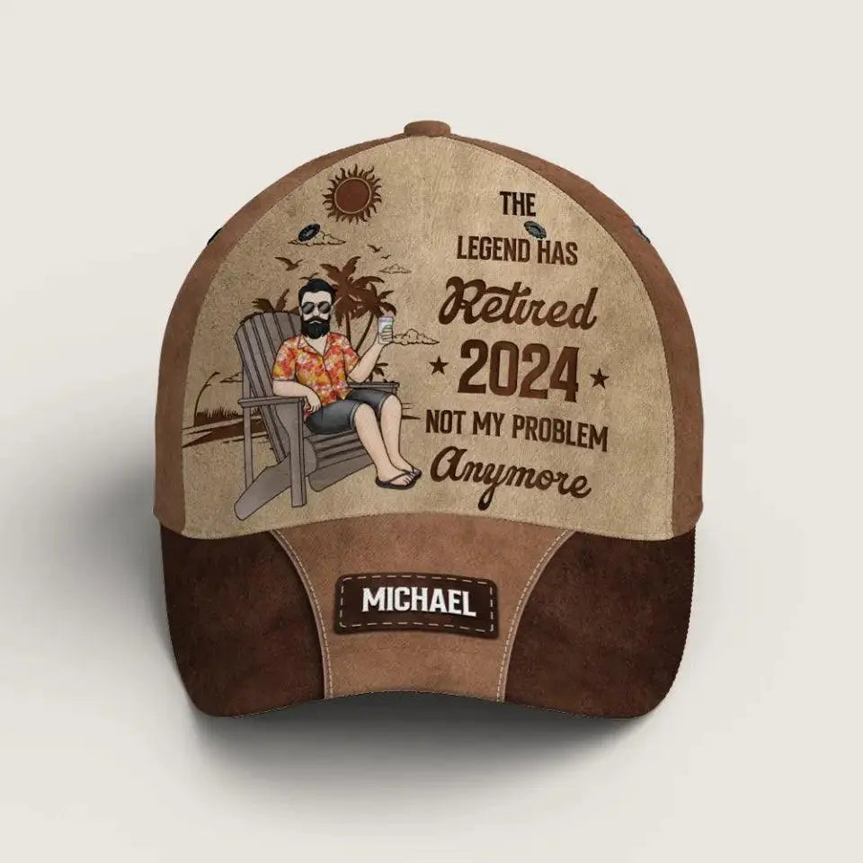 Personalized retirement hat with “The Legend Has Retired” text