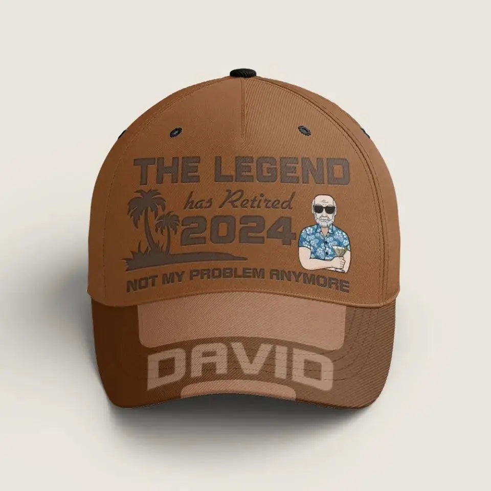 Custom retirement hat with “The Legend Has Retired” design
