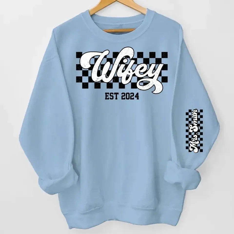 Wifey Est - Couple Personalized Custom Unisex Sweatshirt With Design On Sleeve Dreamship