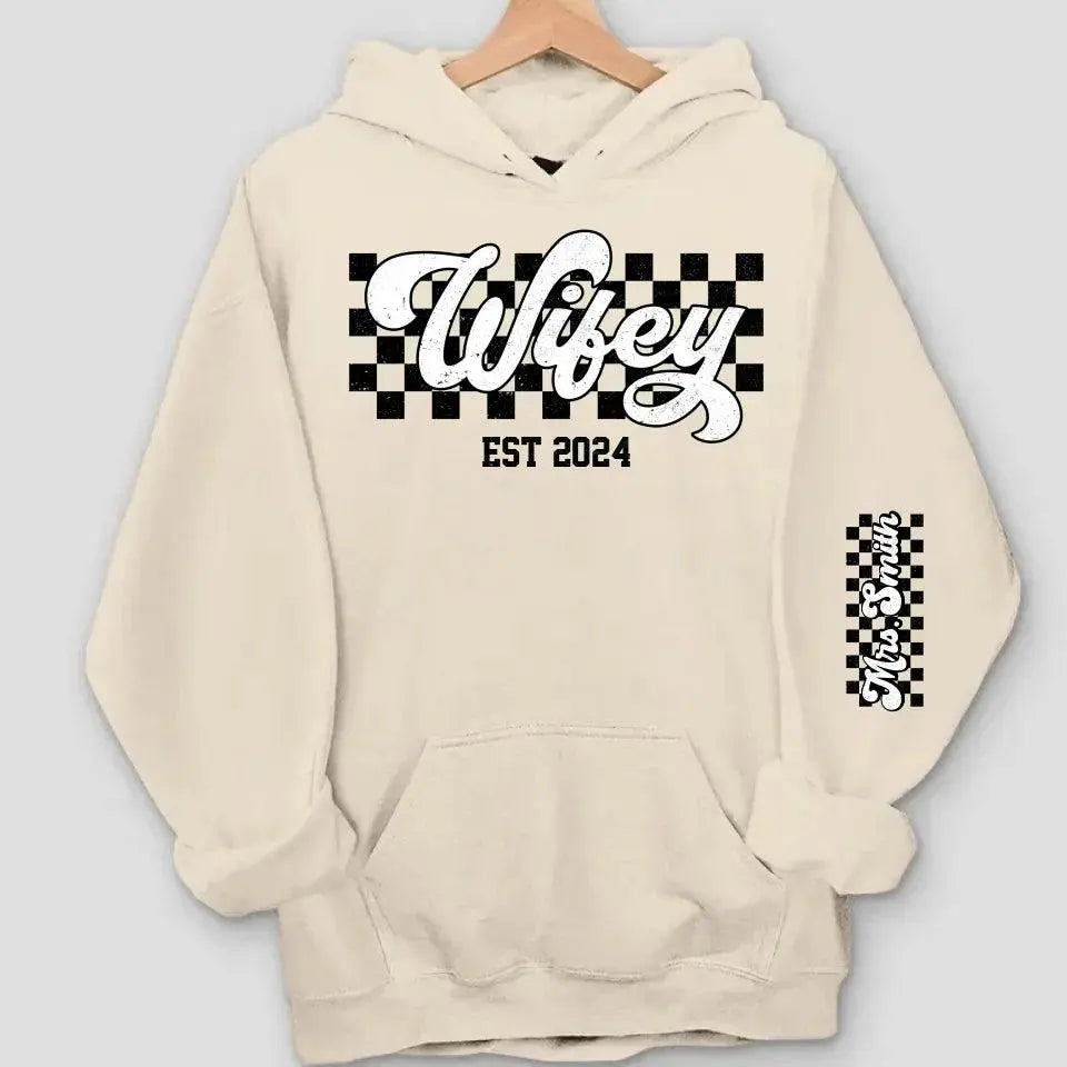 Wifey Est - Couple Personalized Custom Unisex Sweatshirt With Design On Sleeve Dreamship