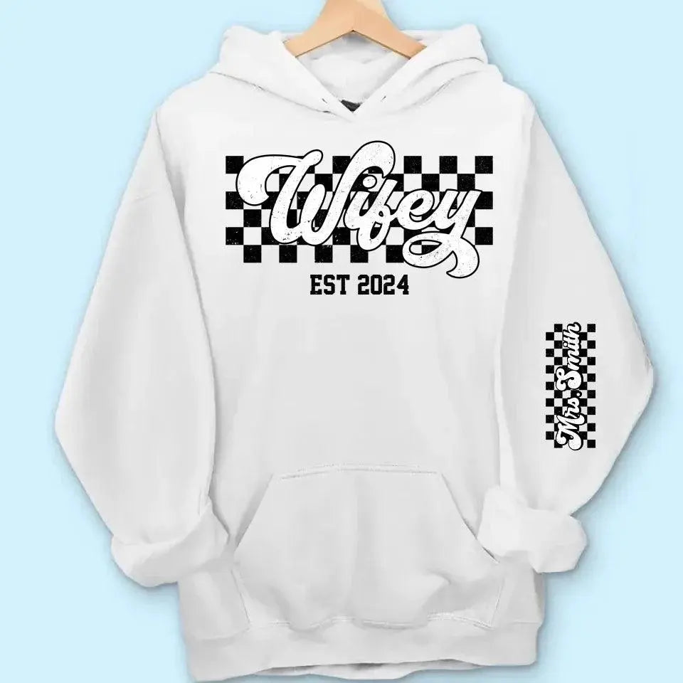 Wifey Est - Couple Personalized Custom Unisex Sweatshirt With Design On Sleeve Dreamship