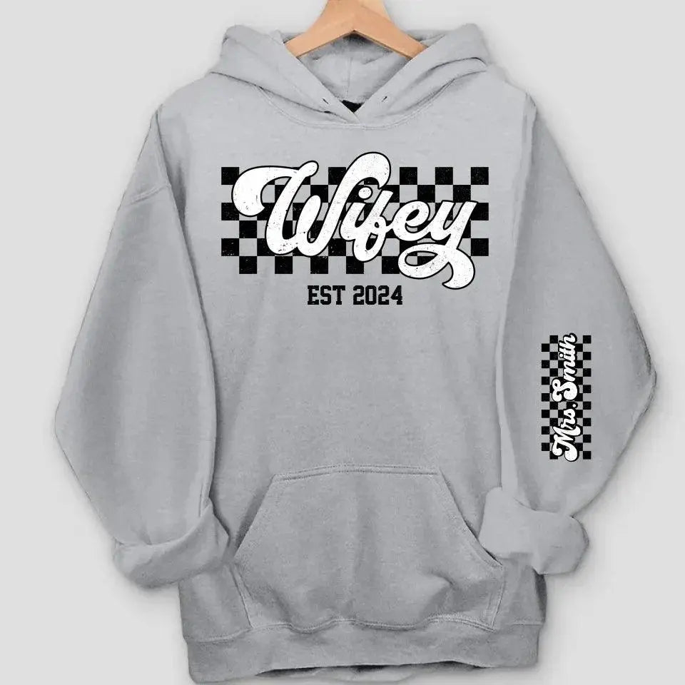 Wifey Est - Couple Personalized Custom Unisex Sweatshirt With Design On Sleeve Dreamship