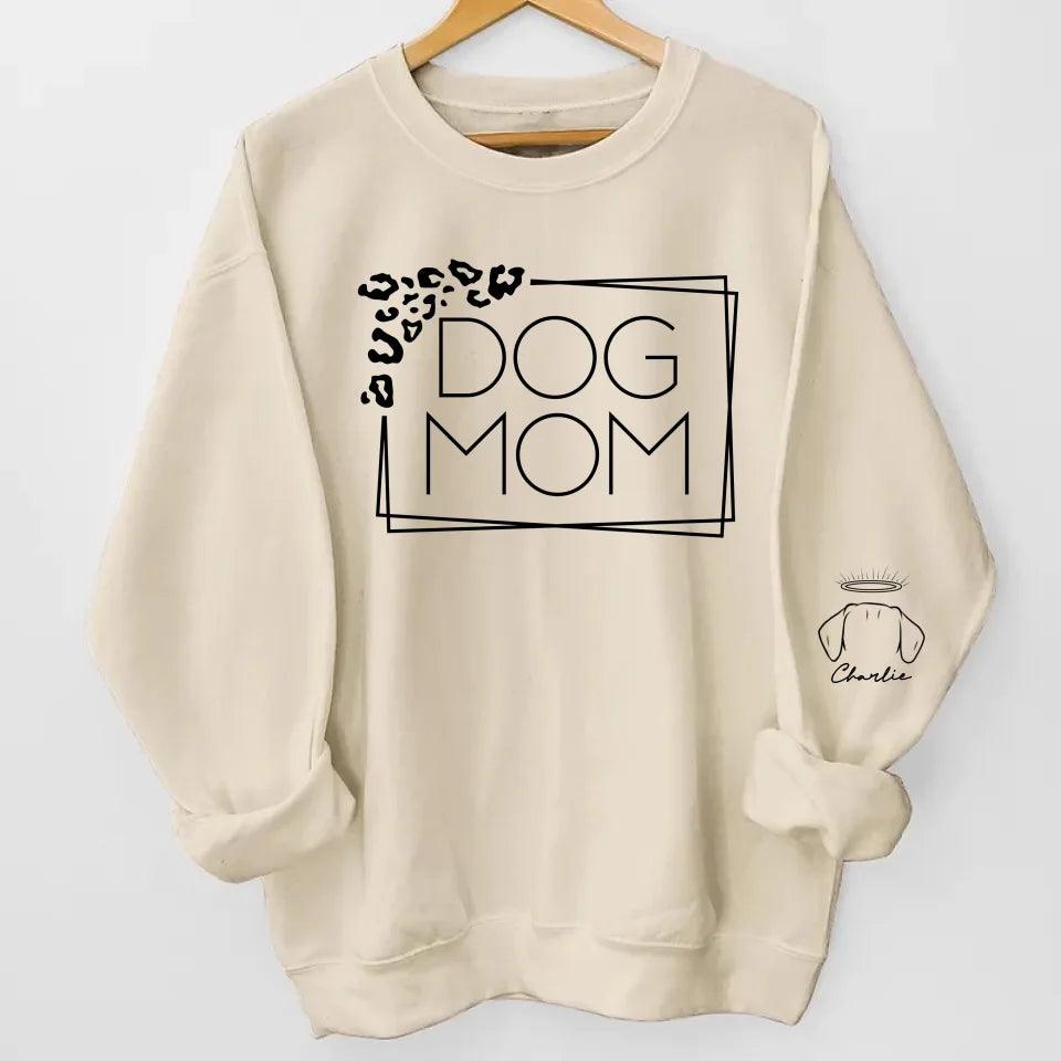 Dog Mom Leopard Print Custom Unisex Sweatshirt with Sleeve Design – Personalized Gift for Pet Lovers, Pet Owners – Cozy, Stylish, Unique Gift for Dog Moms – Premium Custom Sweatshirt