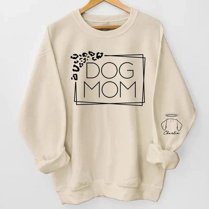 Dog Mom Leopard Print Custom Unisex Sweatshirt with Sleeve Design – Personalized Gift for Pet Lovers, Pet Owners – Cozy, Stylish, Unique Gift for Dog Moms – Premium Custom Sweatshirt