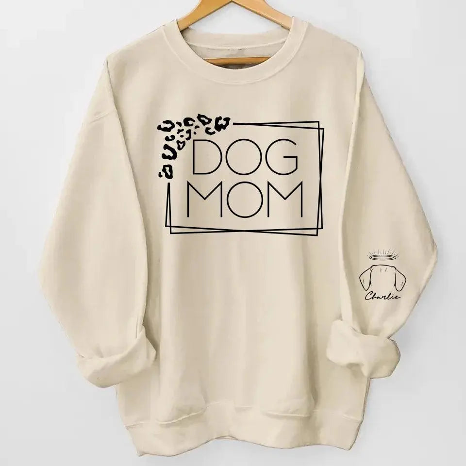 Dog Mom Leopard Print Custom Unisex Sweatshirt with Sleeve Design – Personalized Gift for Pet Lovers, Pet Owners – Cozy, Stylish, Unique Gift for Dog Moms – Premium Custom Sweatshirt Dreamship