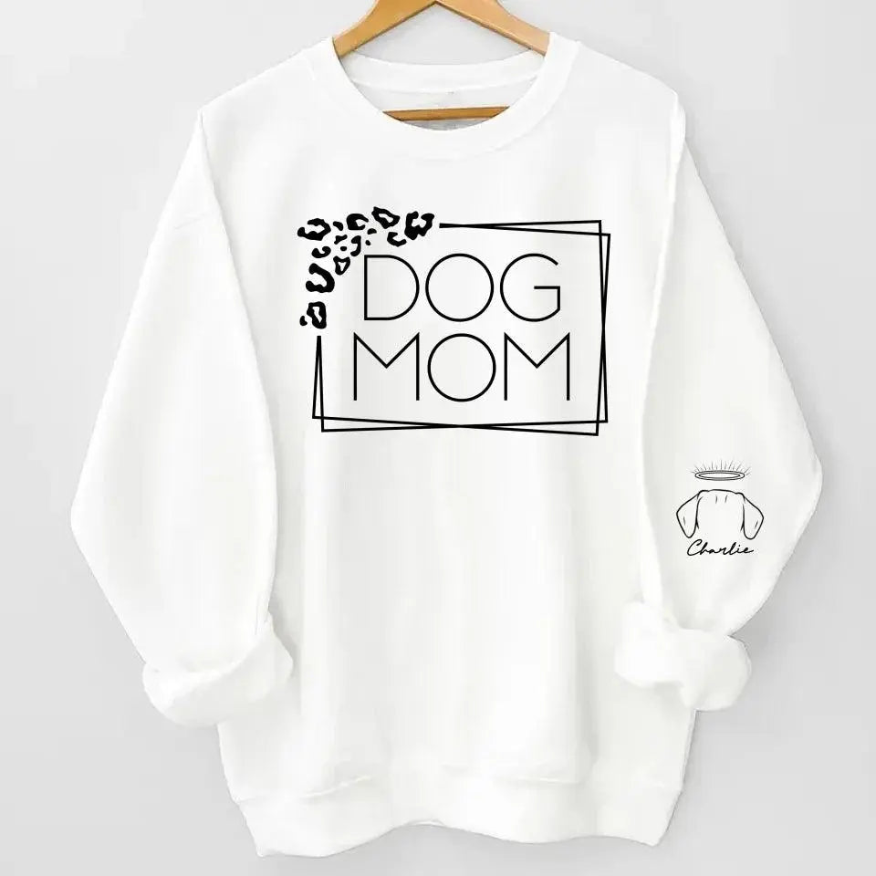 Dog Mom Leopard Print Custom Unisex Sweatshirt with Sleeve Design – Personalized Gift for Pet Lovers, Pet Owners – Cozy, Stylish, Unique Gift for Dog Moms – Premium Custom Sweatshirt Dreamship