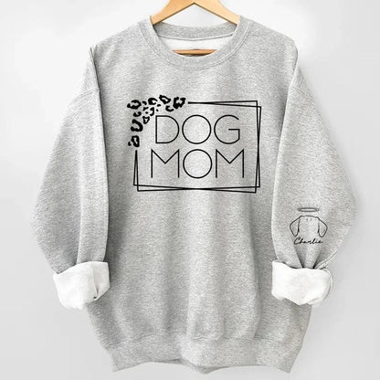 Dog Mom Leopard Print Custom Unisex Sweatshirt with Sleeve Design – Personalized Gift for Pet Lovers, Pet Owners – Cozy, Stylish, Unique Gift for Dog Moms – Premium Custom Sweatshirt