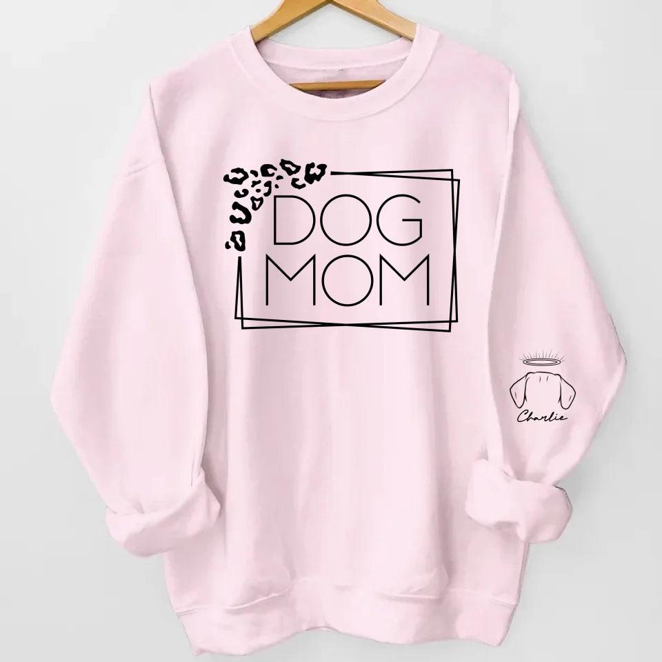 Dog Mom Leopard Print Custom Unisex Sweatshirt with Sleeve Design – Personalized Gift for Pet Lovers, Pet Owners – Cozy, Stylish, Unique Gift for Dog Moms – Premium Custom Sweatshirt