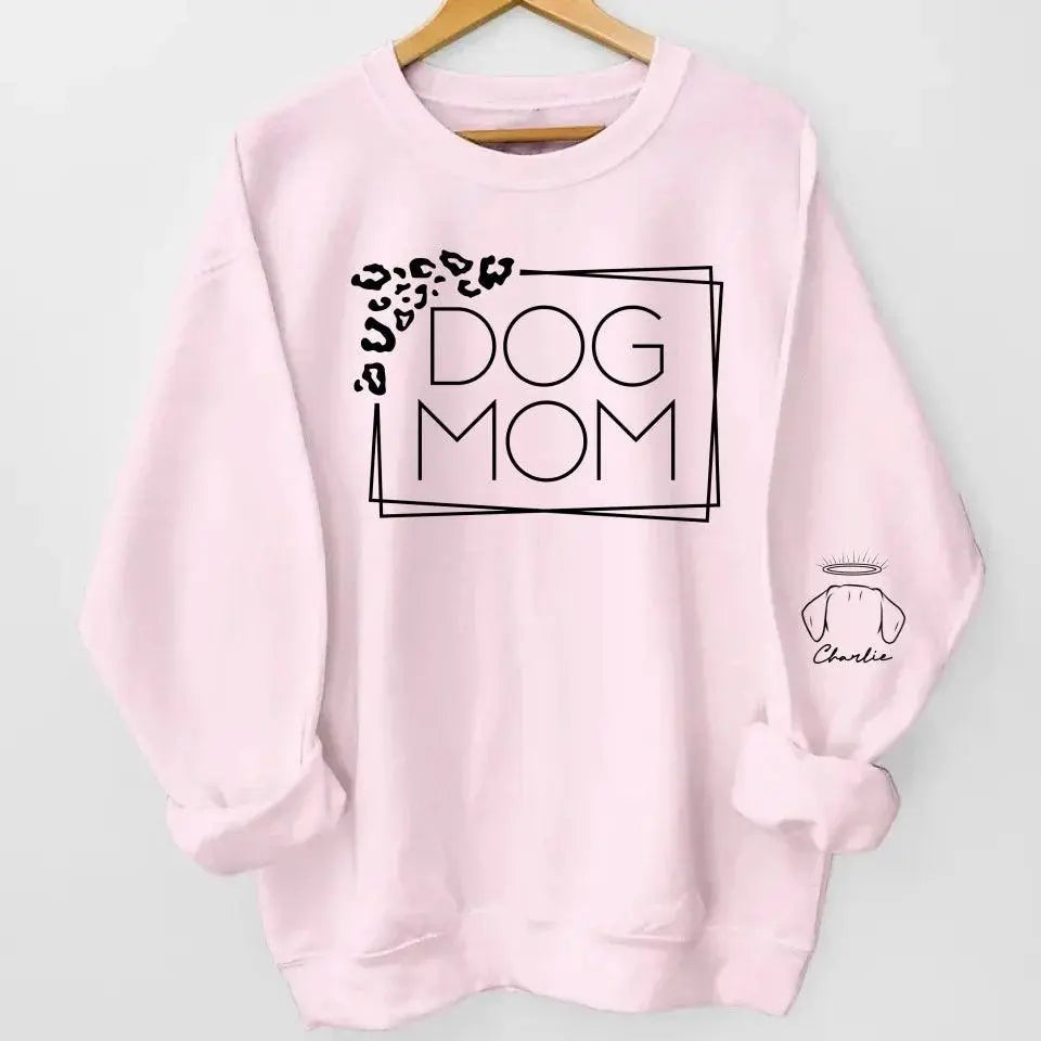 Dog Mom Leopard Print Custom Unisex Sweatshirt with Sleeve Design – Personalized Gift for Pet Lovers, Pet Owners – Cozy, Stylish, Unique Gift for Dog Moms – Premium Custom Sweatshirt Dreamship