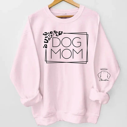 Dog Mom Leopard Print Custom Unisex Sweatshirt with Sleeve Design – Personalized Gift for Pet Lovers, Pet Owners – Cozy, Stylish, Unique Gift for Dog Moms – Premium Custom Sweatshirt