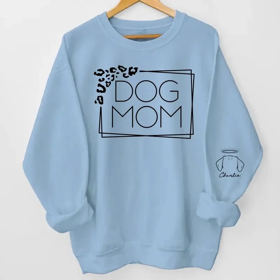 Dog Mom Leopard Print Custom Unisex Sweatshirt with Sleeve Design – Personalized Gift for Pet Lovers, Pet Owners – Cozy, Stylish, Unique Gift for Dog Moms – Premium Custom Sweatshirt Dreamship